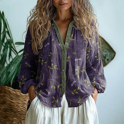 Britta – Vintageinspirerad Blus med Lövmönster
