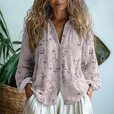 Britta – Vintageinspirerad Blus med Lövmönster